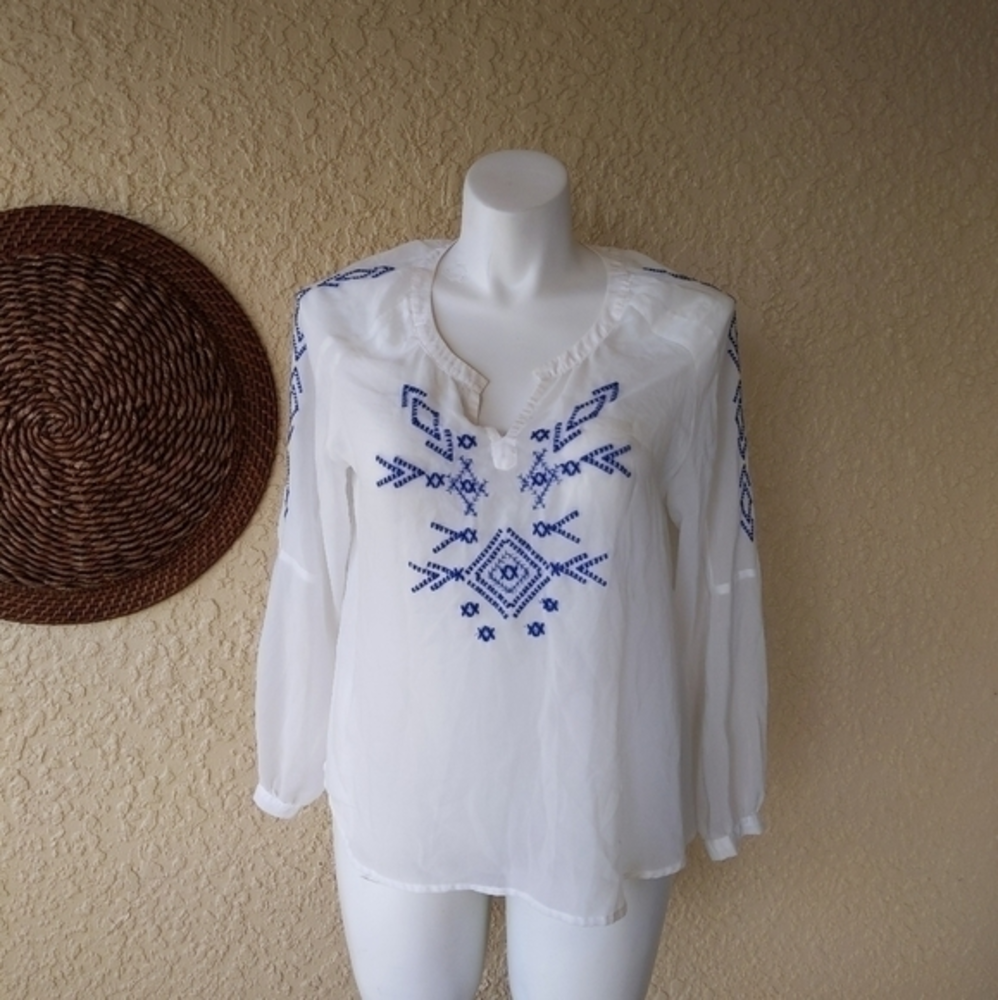 lovers + friends semi‎ sheer embroidered blouse